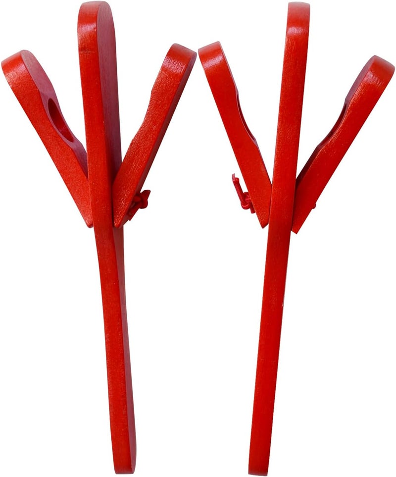 mocrcrel 2 Pcs Professional Castanets, Single Set with Handle，Wooden Castanet Clapper Educational Musical Percussion (Red) - Image 3